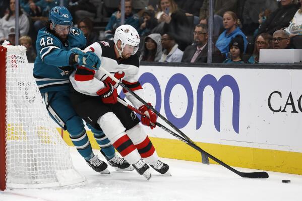 Tatar scores in the shootout Devils edge Sharks 4 3 AP News